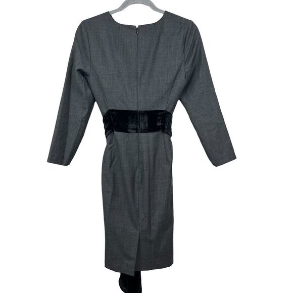 J. Crew Sheath‎ Dress Wool Blend Long Sleeve Velvet Belt Tie Charcoal Women Sz 2 - Picture 5 of 8